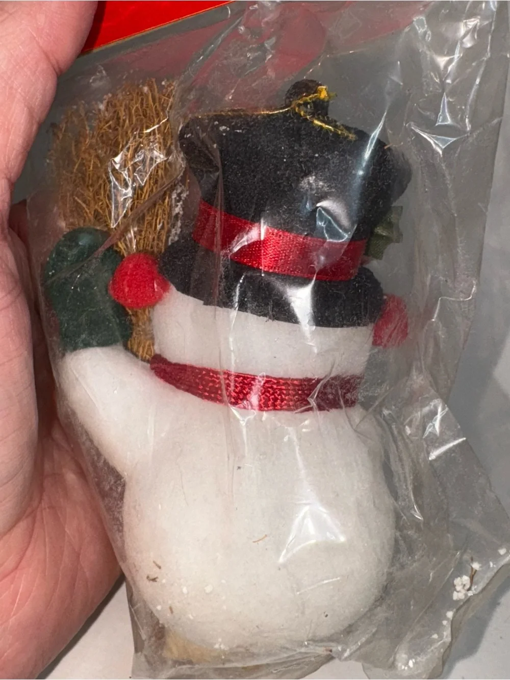 Vintage Santas On A Stick Flocked Plastic Face Blow Mold & Snowman Ornament